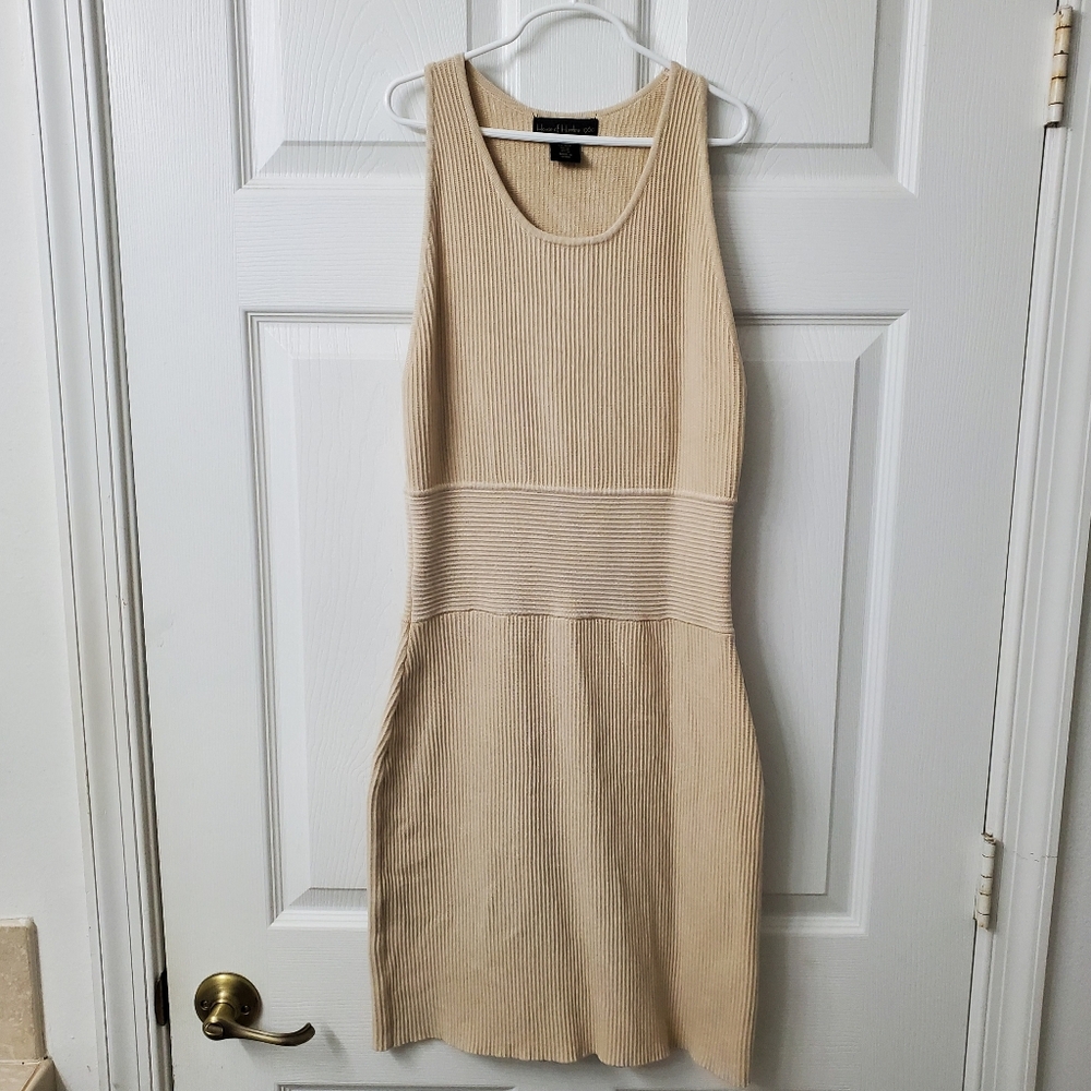 House of Harlow 1960 Ribbed Beige Midi Bodycon Dress